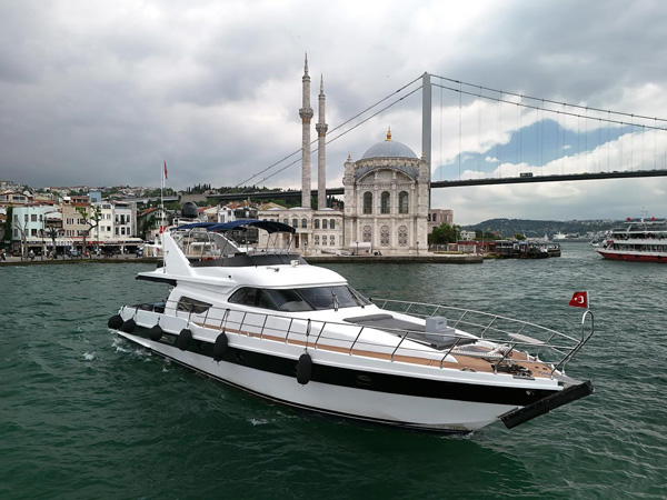 Zoe Yacht cruising by Dolmabahce Palace in Istanbul