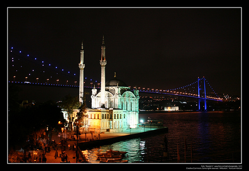 Boğaziçi Köprüsü (Bridge) and Ortaköy Camii (Mosque) at Night