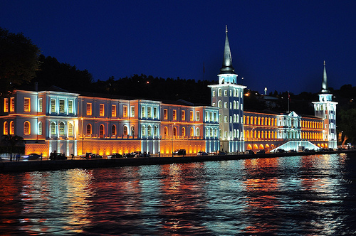 Kuleli Askeri Lisesi (Kuleli Military High School) at night from Bosphorus strait