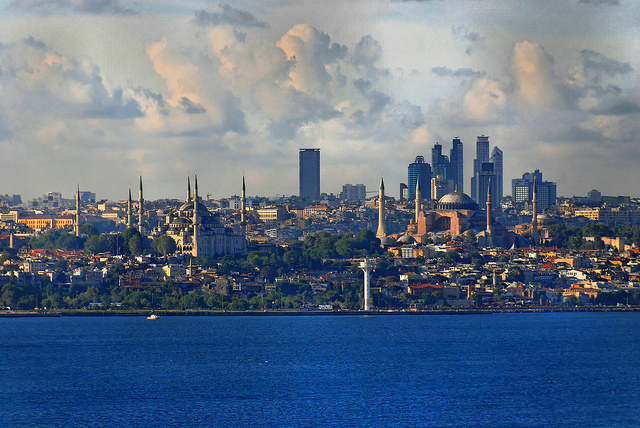 Blue Mosque (Sultan Ahmed Mosque) and Hagia Sophia, Istanbul in the evening sun