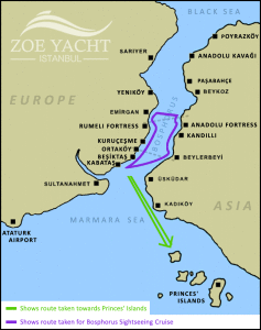 route map for bosphorus and istanbul princes islands